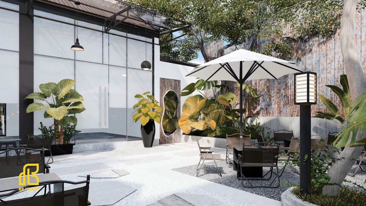 thiết kế quán cafe sân vườn
