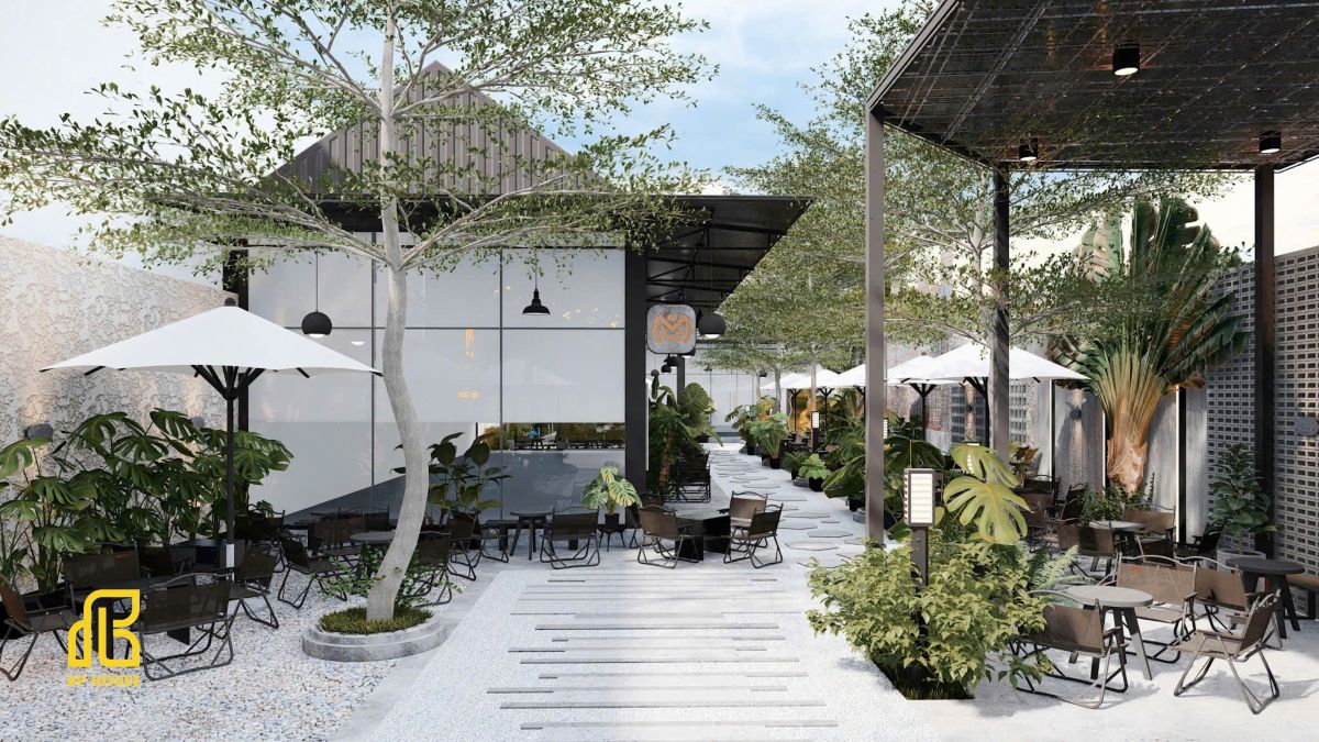 thiết kế quán cafe sân vườn