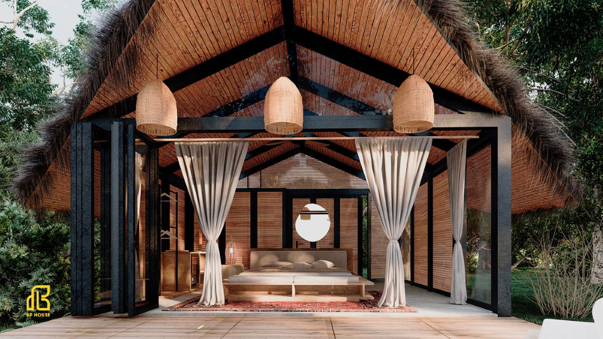 thiết kế thi công resort phong cách mộc