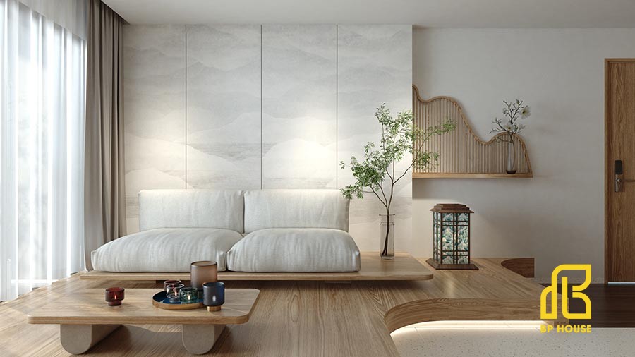 mẫu phòng khách phong cách thiết kế japandi