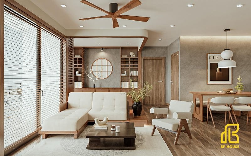 mẫu phòng khách phong cách thiết kế japandi