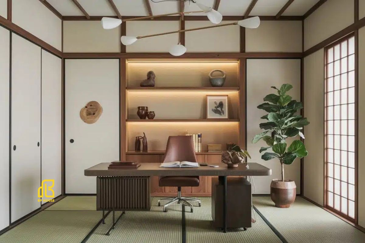 mẫu bàn làm việc phong cách thiết kế japandi