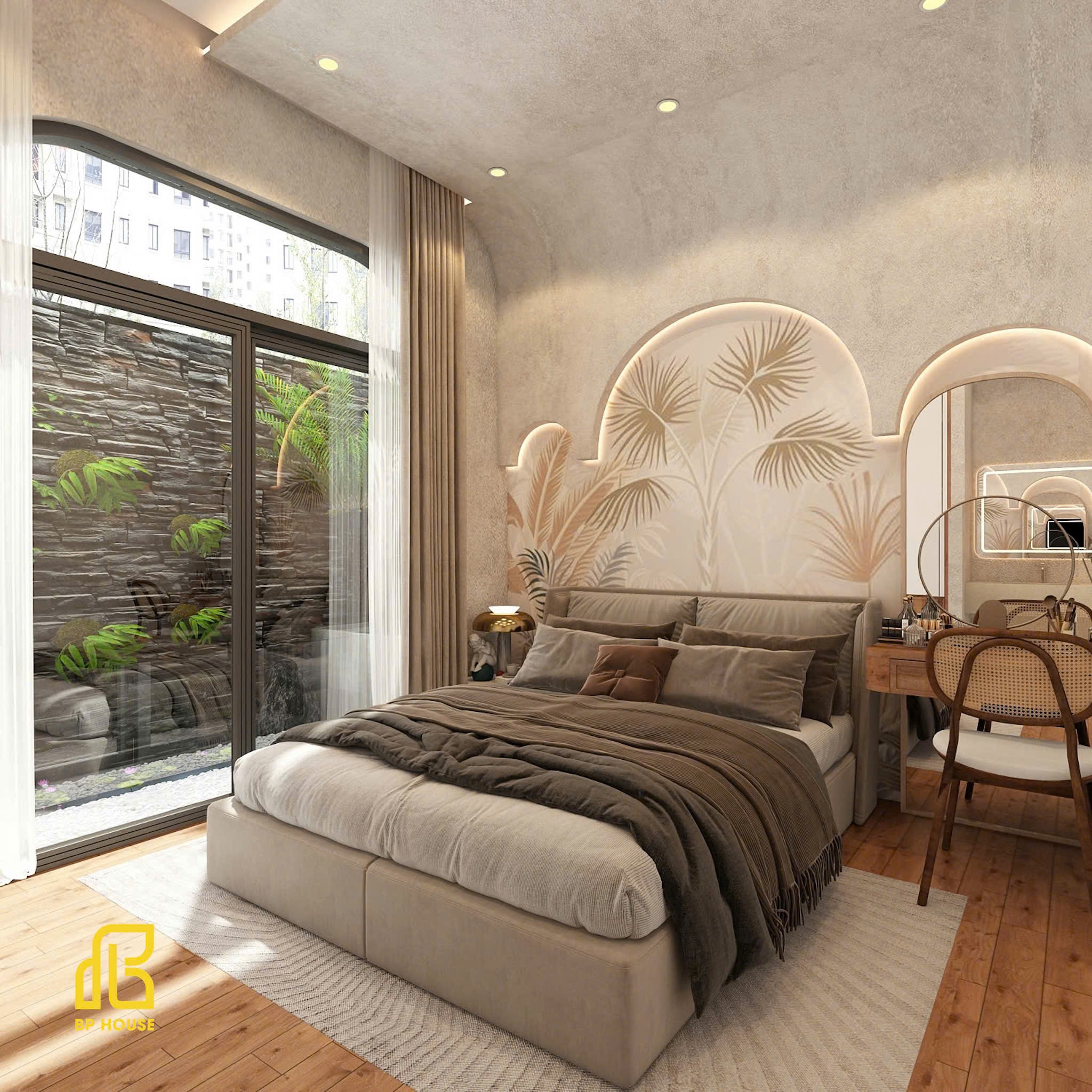 mẫu giường ngủ phong cách wabi sabi