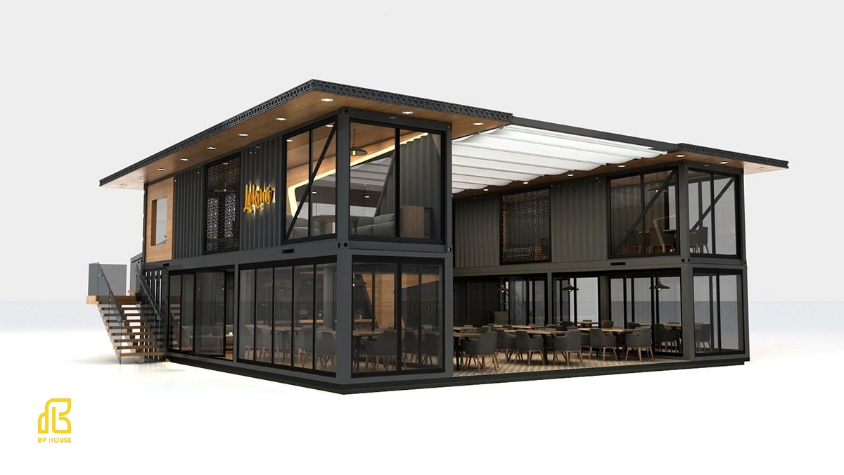 thiết kế quán cafe tiền chế 80m2