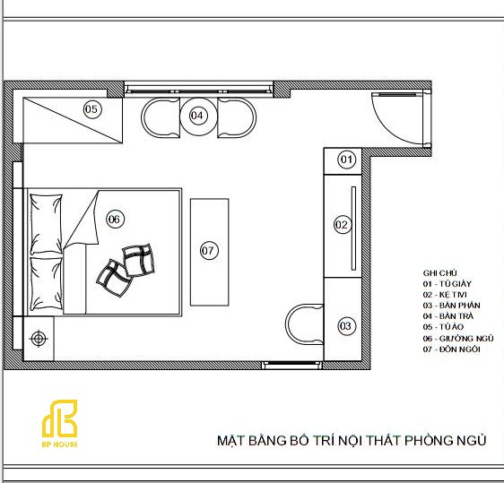 Sơ đồ phòng khách sạn Standard diện tích nhỏ