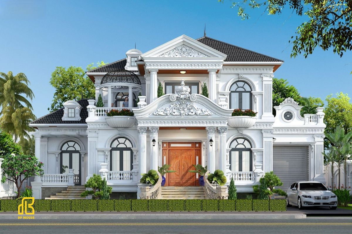Mẫu biệt thự 2 tầng kiểu Pháp có gara