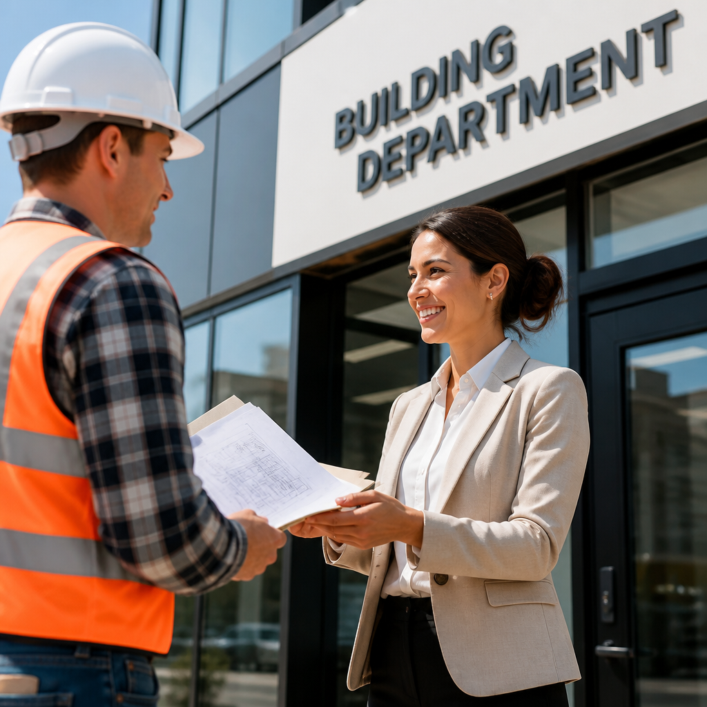 Sơ đồ quy trình nộp hồ sơ xin giấy phép xây dựng và các cơ quan liên quan.