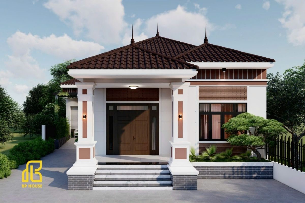 Mẫu biệt thự mái Nhật 1 tầng được BP House thiết kế và thi công hoàn thiện, hài hòa kiến trúc và công năng.