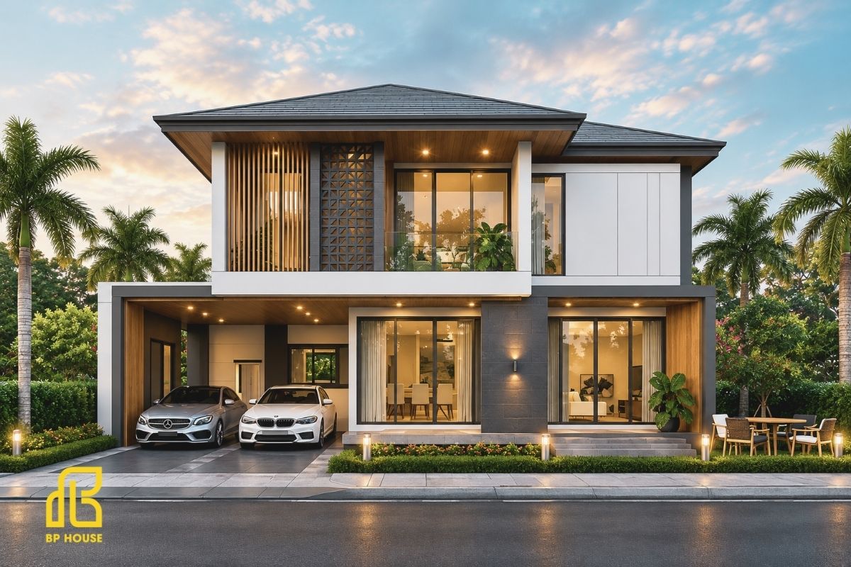 Gara ô tô được tích hợp tại tầng trệt, thuận tiện di chuyển và sinh hoạt.