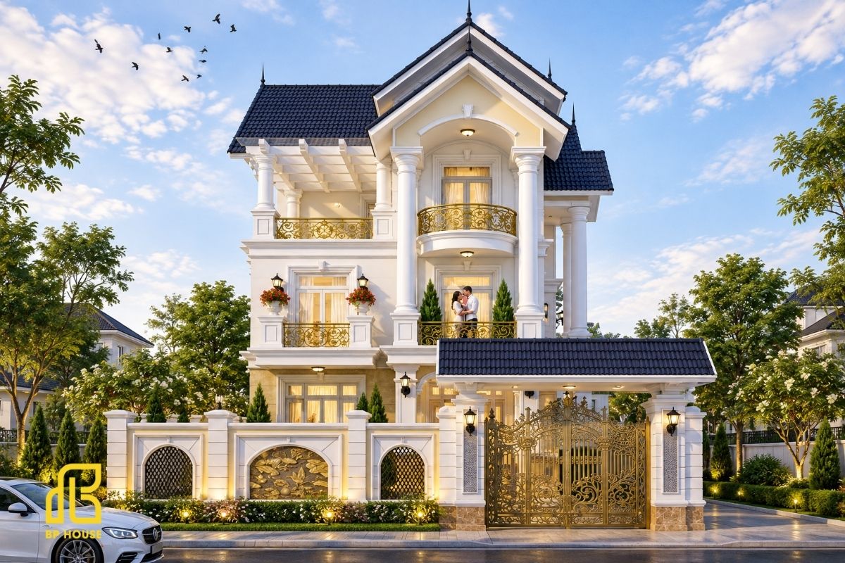 Phòng ngủ bố trí tại các tầng trên, đảm bảo sự riêng tư và không gian nghỉ ngơi thoải mái.