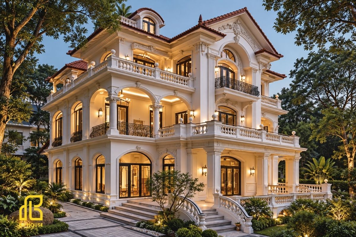Nét đẹp tân cổ điển sang trọng qua mái Thái cao ráo, hệ cột đối xứng và phào chỉ tinh xảo.