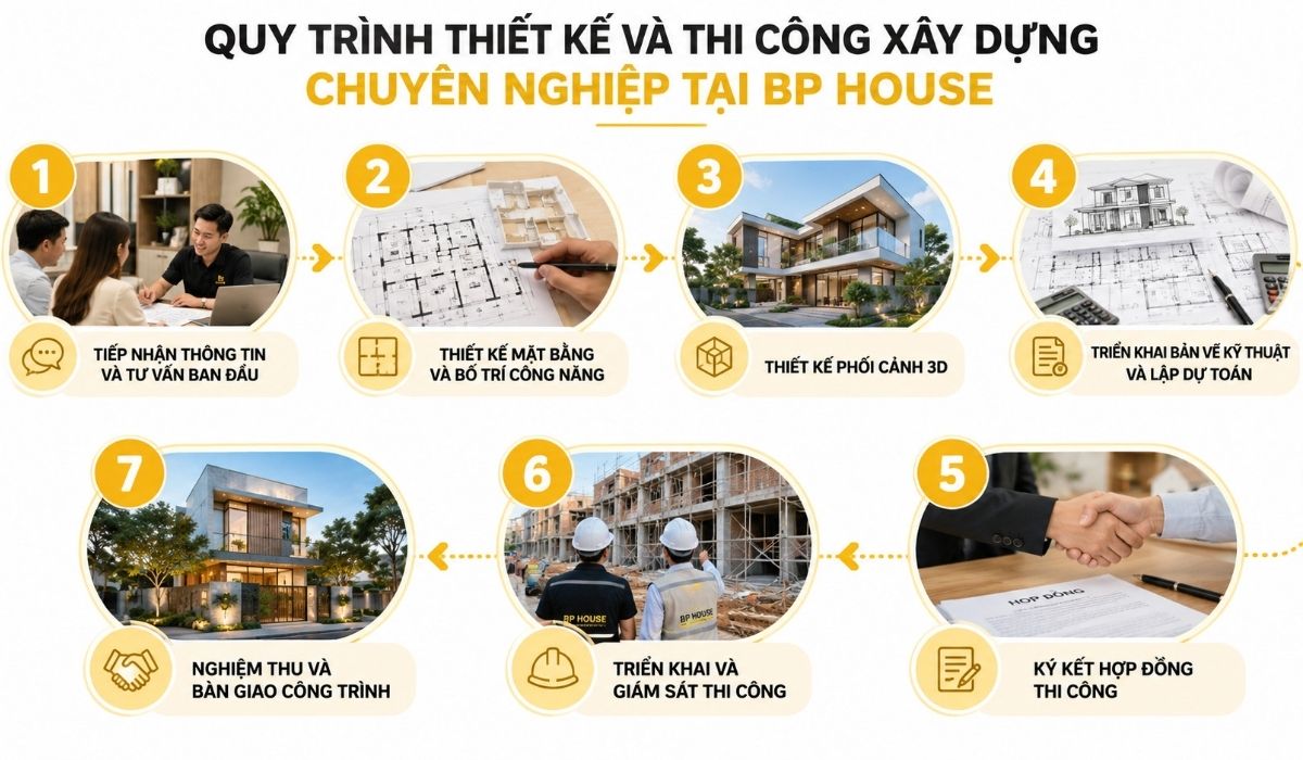 Sơ đồ minh họa các bước trong quy trình làm việc chuẩn của BP House