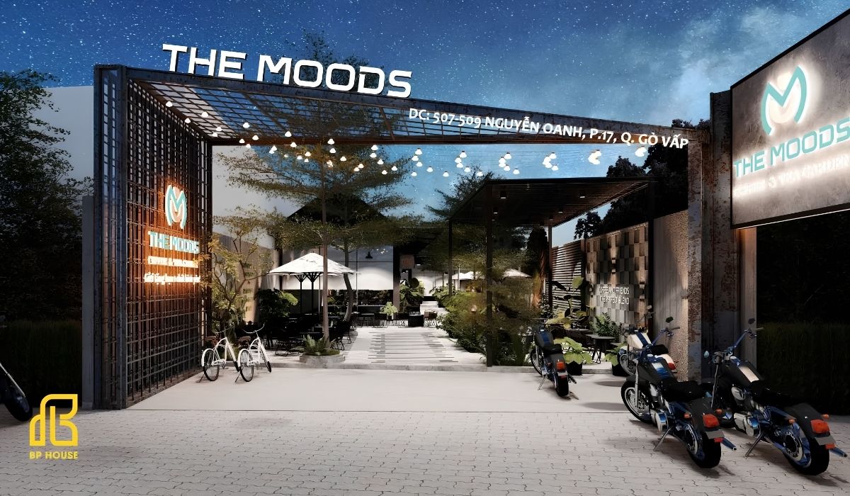 Không gian quán The Moods Coffee phong cách công nghiệp kết hợp cây xanh tại Gò Vấp
